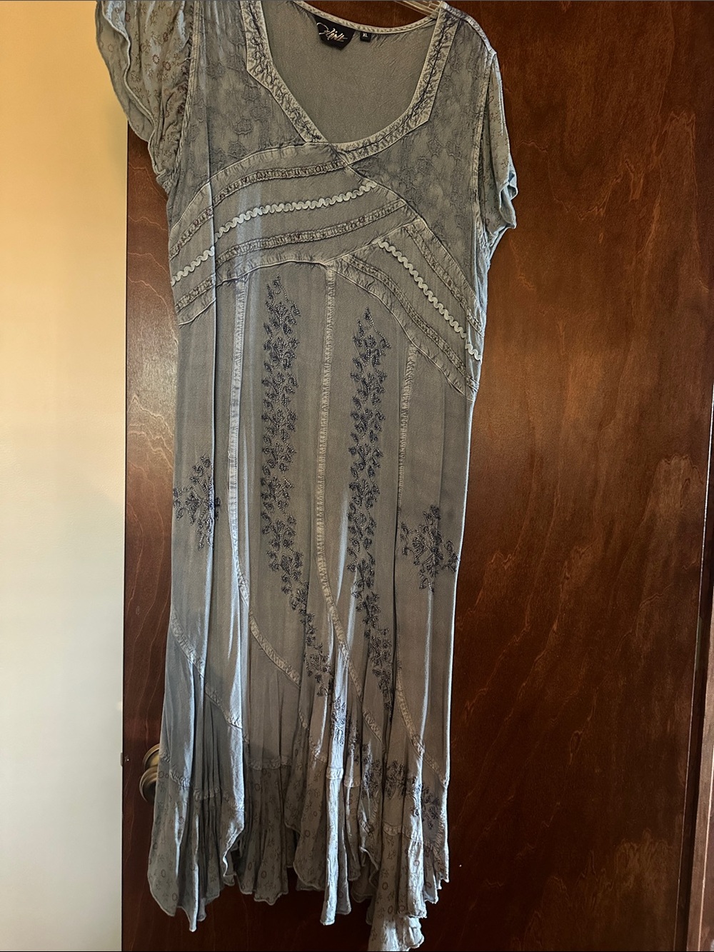 Boho Embroidered Midi Dress in Dusty Blue - Picture 3 of 10